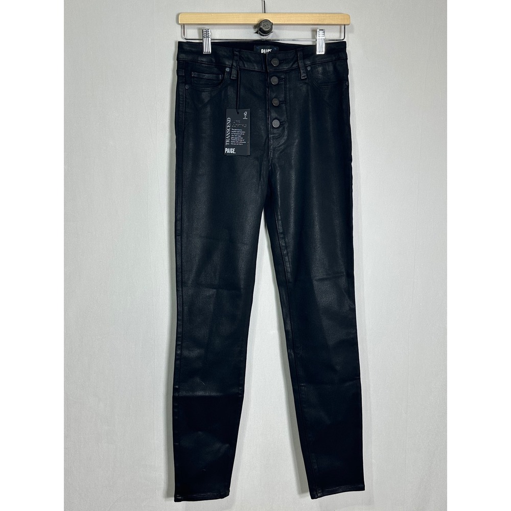 NWT - PAIGE Hoxton Ultra Skinny Exposed Button Black Fog Luxe Coating Jeans - 27